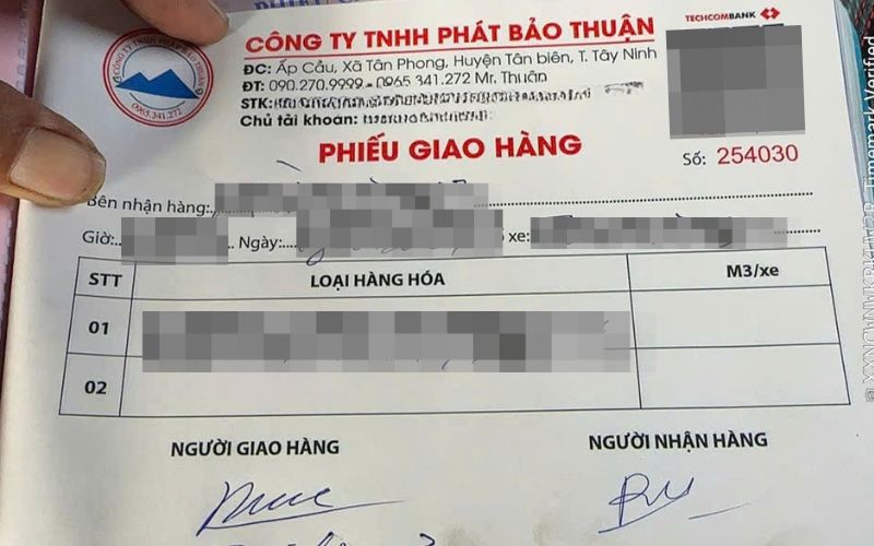 Phiếu giao hàng của Công ty TNHH Phát Bảo Thuận